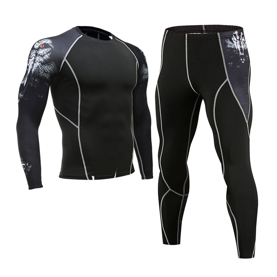 Man Compression Sports Suit Quick drying Perspiration Fitness Training MMA Kit rashguard Male Sportswear Jogging Running Clothes - Цвет: 2-piece suit