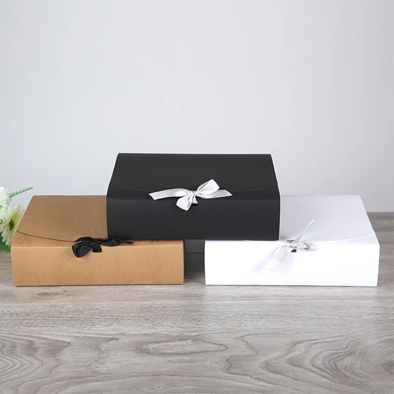 

15pcs Big Paper Box With Ribbon White Black Kraft Paper Gift Box Blank Cardboard Packaging Box For Scarf/Jewelry/Craft