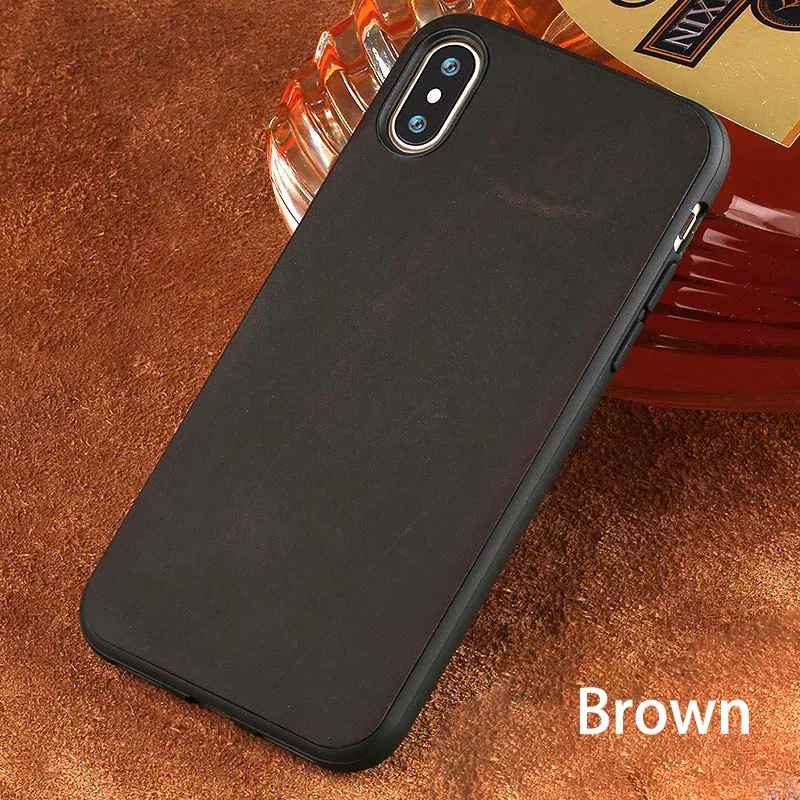 Brown Роскошные чехлы для телефонов из воловьей кожи для iPhone 7 8 Plus X Xs Max, кожаный чехол для iPhone 6 6S Plus 6p 7p 8p - Цвет: Brown