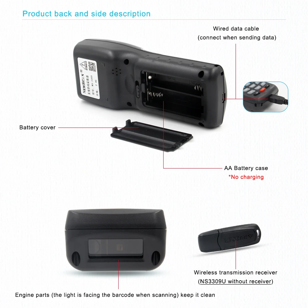 Barcode Scanner PDA NS3309  Collector 1D Code Reader Repeat Alarm  Count LCD Display Storage Inventory Handheld scanner for pc