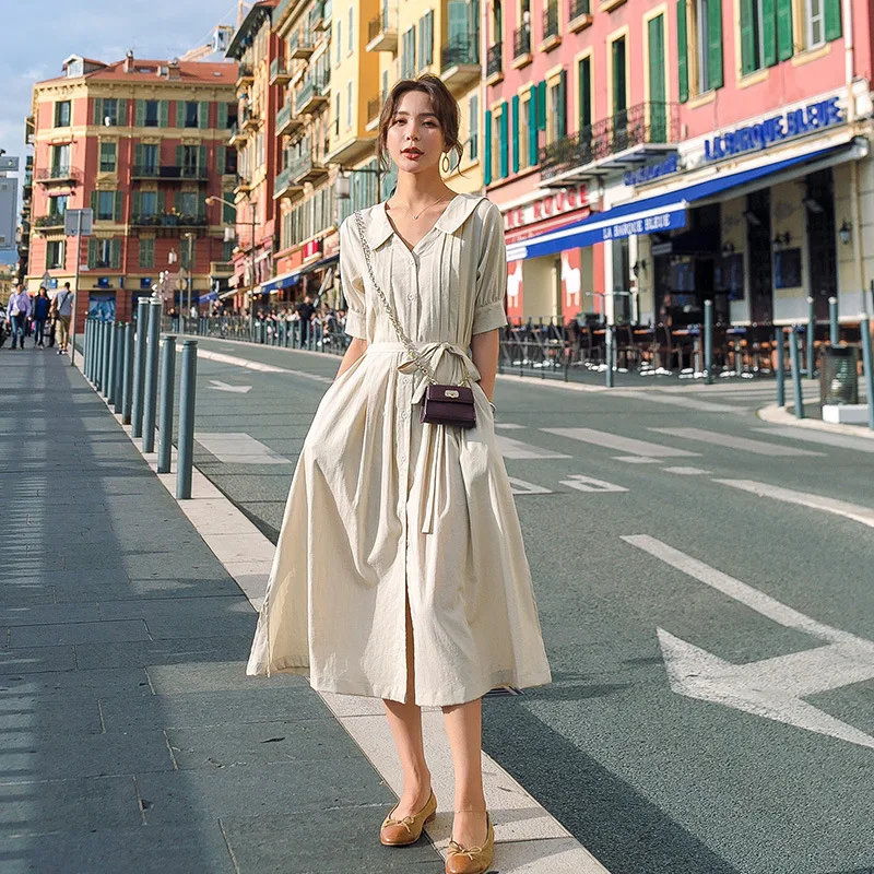

Photo Shoot 19 New Style French GIRL'S Hepburn fu gu qun Lace-up Waist Hugging Elegant Slimming Long Skirts Very Fairy of Dress