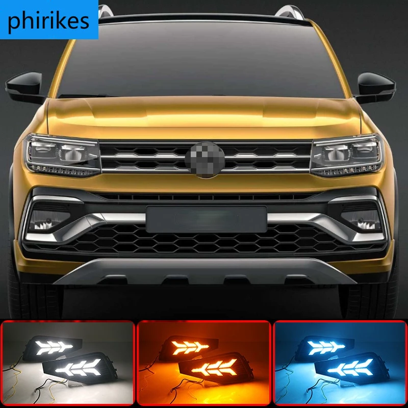 

1 комплект светодиодный DRL стайлинга автомобилей для Volkswangen VW T-Крест tcross 2019 2020 Габаритные огни указатель поворота колпак противотуманных фар 12V из АБС-пластика