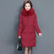 Women Colorful Fur Collar Long Winter Jacket Cotton Padded Wadded Parkas XL-6XL Hooded Down Cotton Coat Thick Warm Jacket
