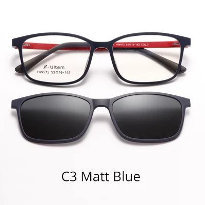 C3 Matt Blue Два Oclock прямоугольные оптические очки клип 2 в 1 Магнит солнцезащитные очки поляризационные класса женские очки оправа 0 градусов Защита от солнца Z912 - Цвет оправы: C3 Matt Blue