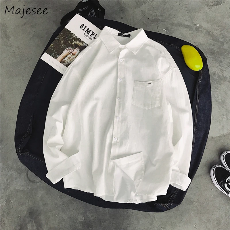 White Shirt Men Solid Simple All Match Plus Size Chic Casual Long Sleeve Mens Shirts Korean Style Couple Clothes Harajuku Tops White Shirt Men Solid Simple All Match Plus Size Chic Casual Long Sleeve Mens Shirts Korean Style Couple Clothes Harajuku Tops