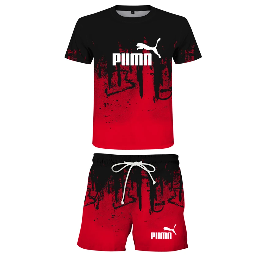 2021 New 3D Ink Splashing Digital Printing Summer Thin Men's And Women's Fashion Suit Two Piece T-Shirt + Shorts