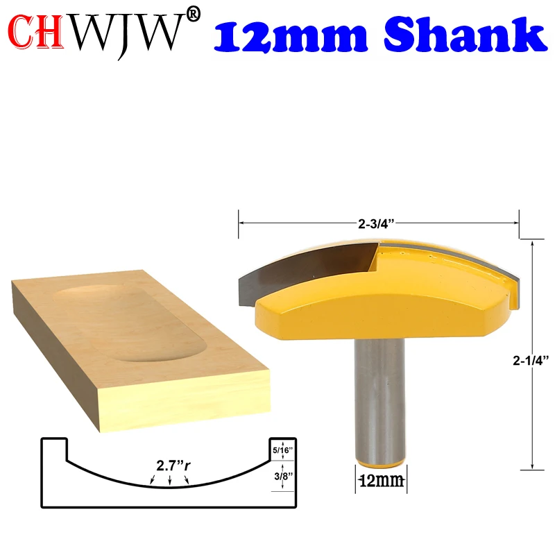 CHWJW 수평 크라운 라우터 비트, CNC 라우터 비트, 대형 볼 라우터 비트, 나이프 목공 커터, 12mm 생크, 1 개