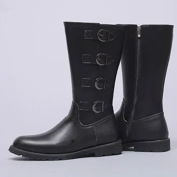 

Classic Men Mid-Calf Boots Split Leather Side Zip Fashion Rivet Martin Boots Round Toe Non-slip Riding Rubber Boots