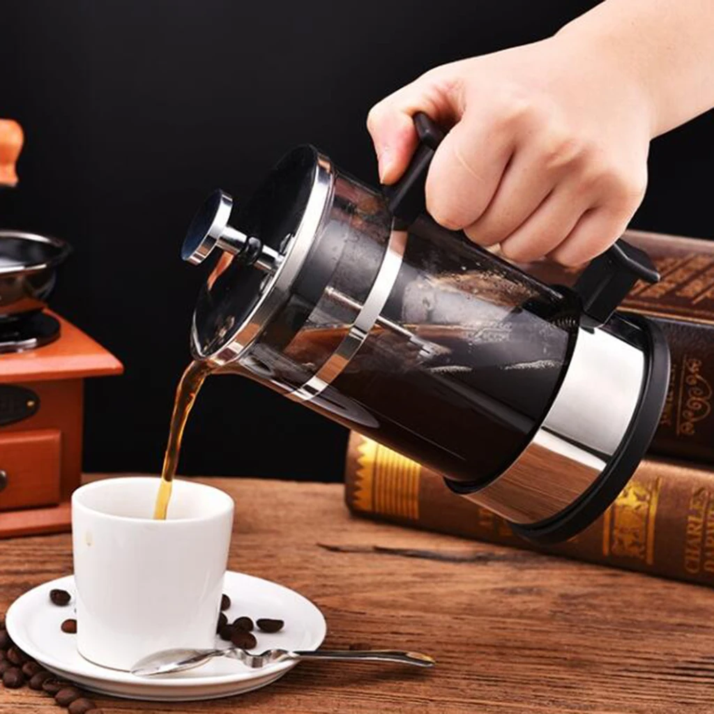 French Press Coffee & Tea Maker | 12oz | Small Coffee Pot with 304 Stainless Steel & Heat Resistant Glass (Black)
