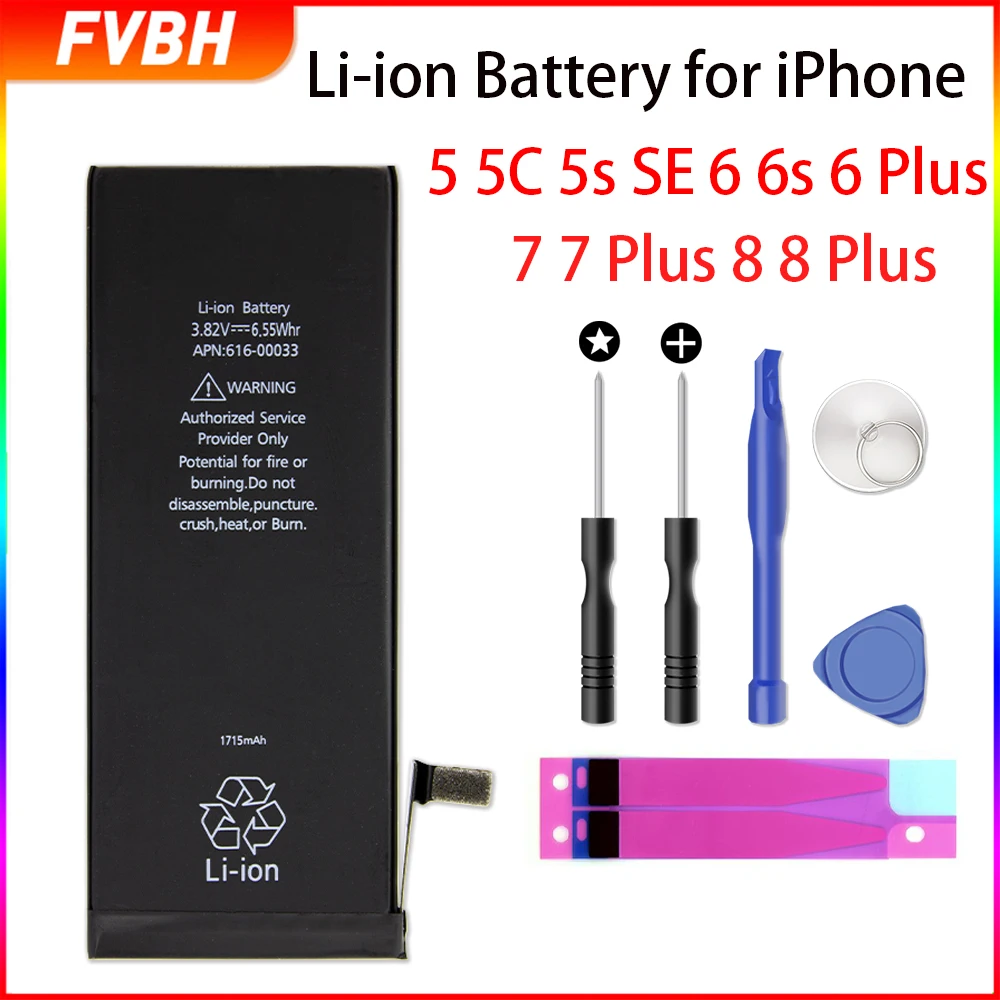 FVBH класс AAAA + качественная батарея для iPhone 5S 6s 7 8 замена 0 цикл батареи 5 с