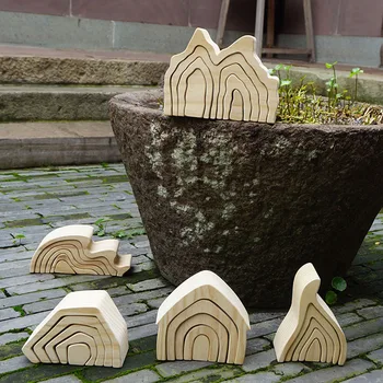 

Ins Wind Log Scene Building Blocks Can Be Colored Waves Flame Coral House Stone Mountain Solid Wood Matching Toys Age Range