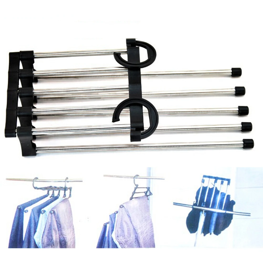 Hot 5-in-1 Anti-slip Clothes Pants Hanger Wardrobe Jeans Retractable Storage Rack Organizer