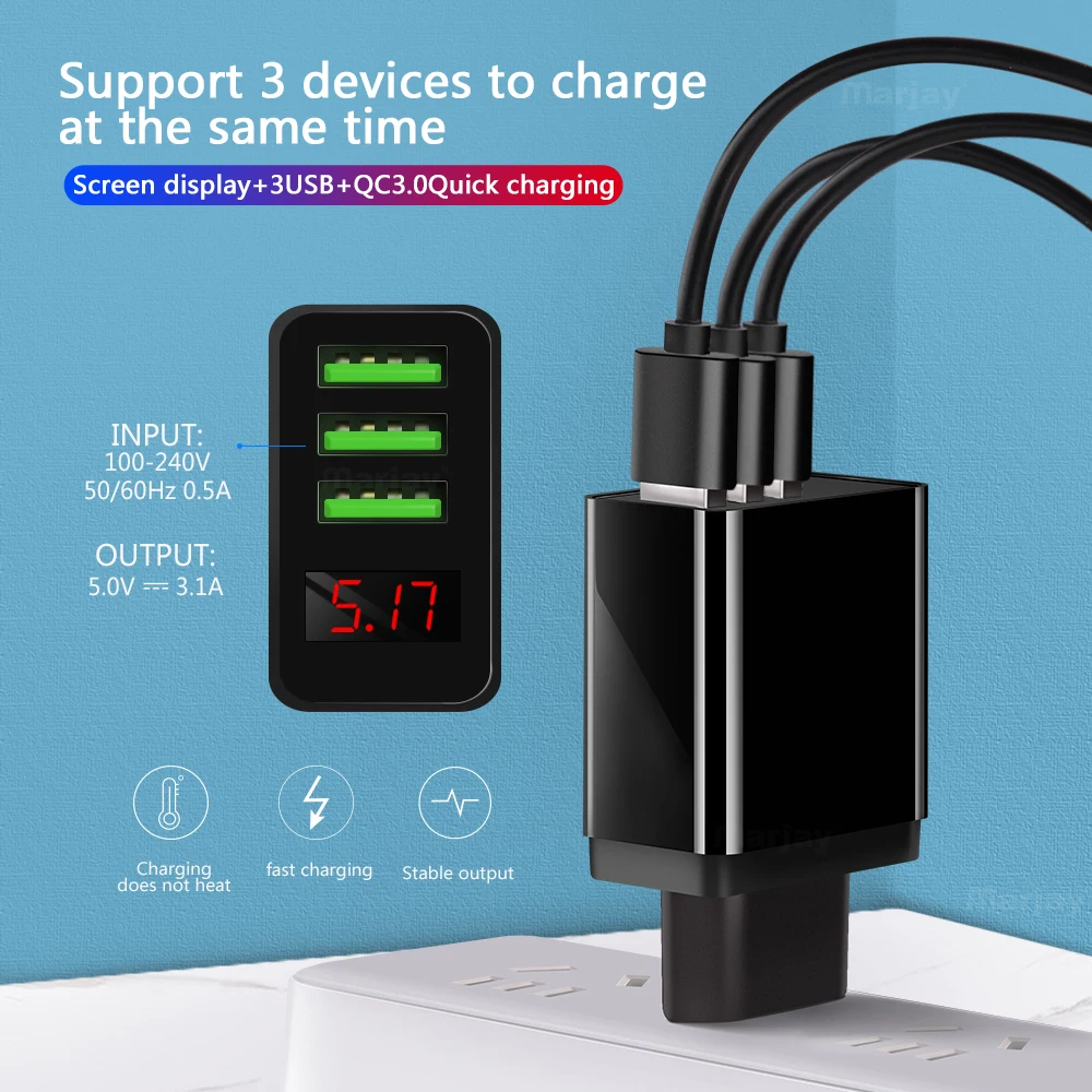 Зарядное устройство Marjay USB QC 3 0 для iPhone 7 8 X XR порта зарядное Xiaomi redmi 4x быстрое Samsung A70