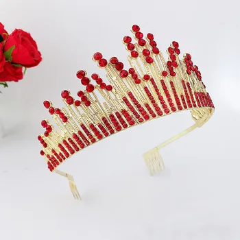 

Elegant Bride Wedding Tiara Handmade Colorful Rhinestone Bride Crown with Comb Fashion Headdress Headband Hair Accessory XH
