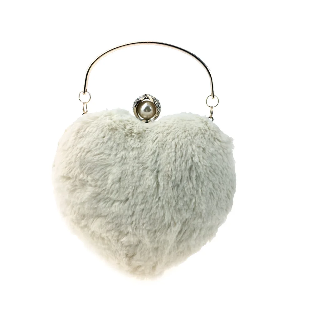 

Heart Shape Maomao Bag Solid Color Rabbit Fur jia zi bao Really Rabbit Fur Evening Bag Fur Clothing Fashion WOMEN'S Bag Hair Str