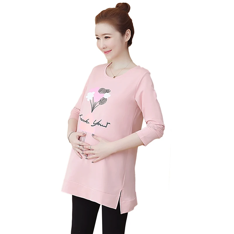 903 pink Мультфильм весенний хлопковый комплект одежды для беременных Осенние Топы с длинным рукавом футболки для беременных женщин, ежедневные Беременность футболки Костюмы C884 - Цвет: 903 pink