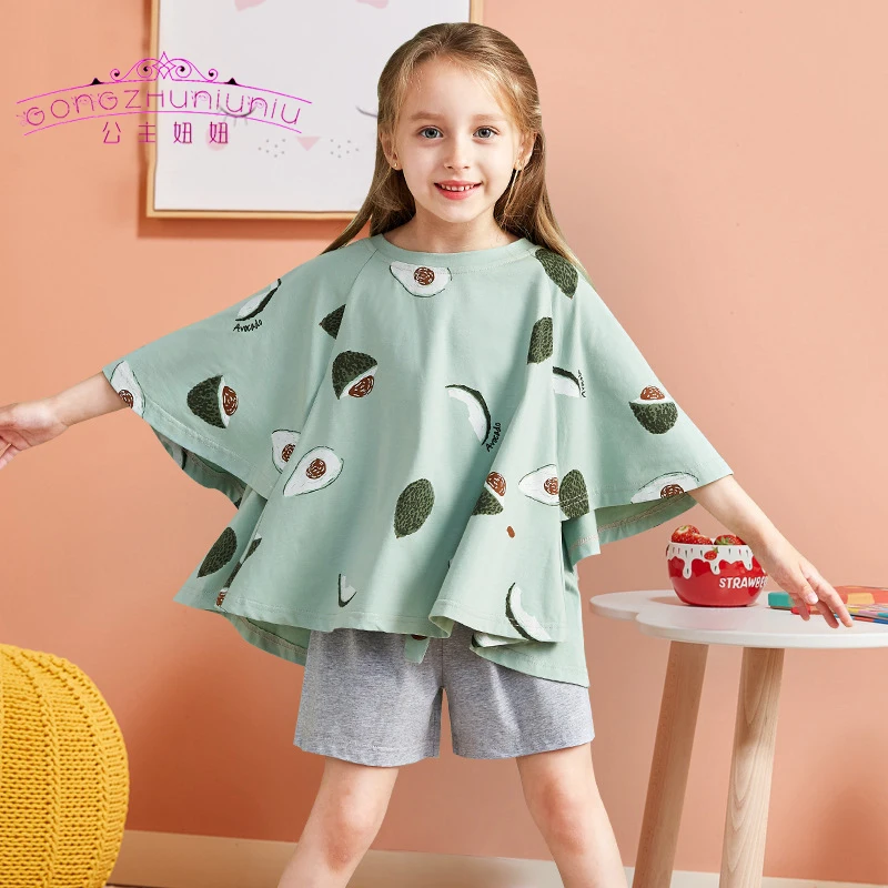 3-12yrs crianças meninas algodão batwing manga lazer usar parte superior e shorts conjuntos de roupas crianças verão conforto sleepwear