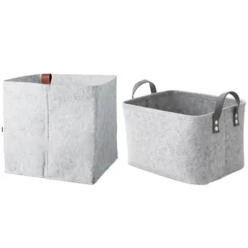 

2 Pcs Felt Storage Box Multifunctional Desktop Tray Fruit Bowl Sundries Collection Storage Organizers Bins Light Gray