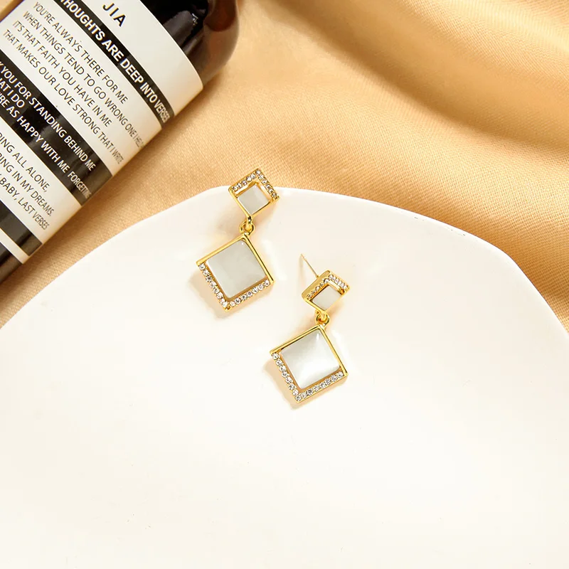 kissme Unique Square Opal Drop Earrings For Women Gifts Delicate Crystal Gold Color Alloy Earrings Fashion Jewelry Accessories