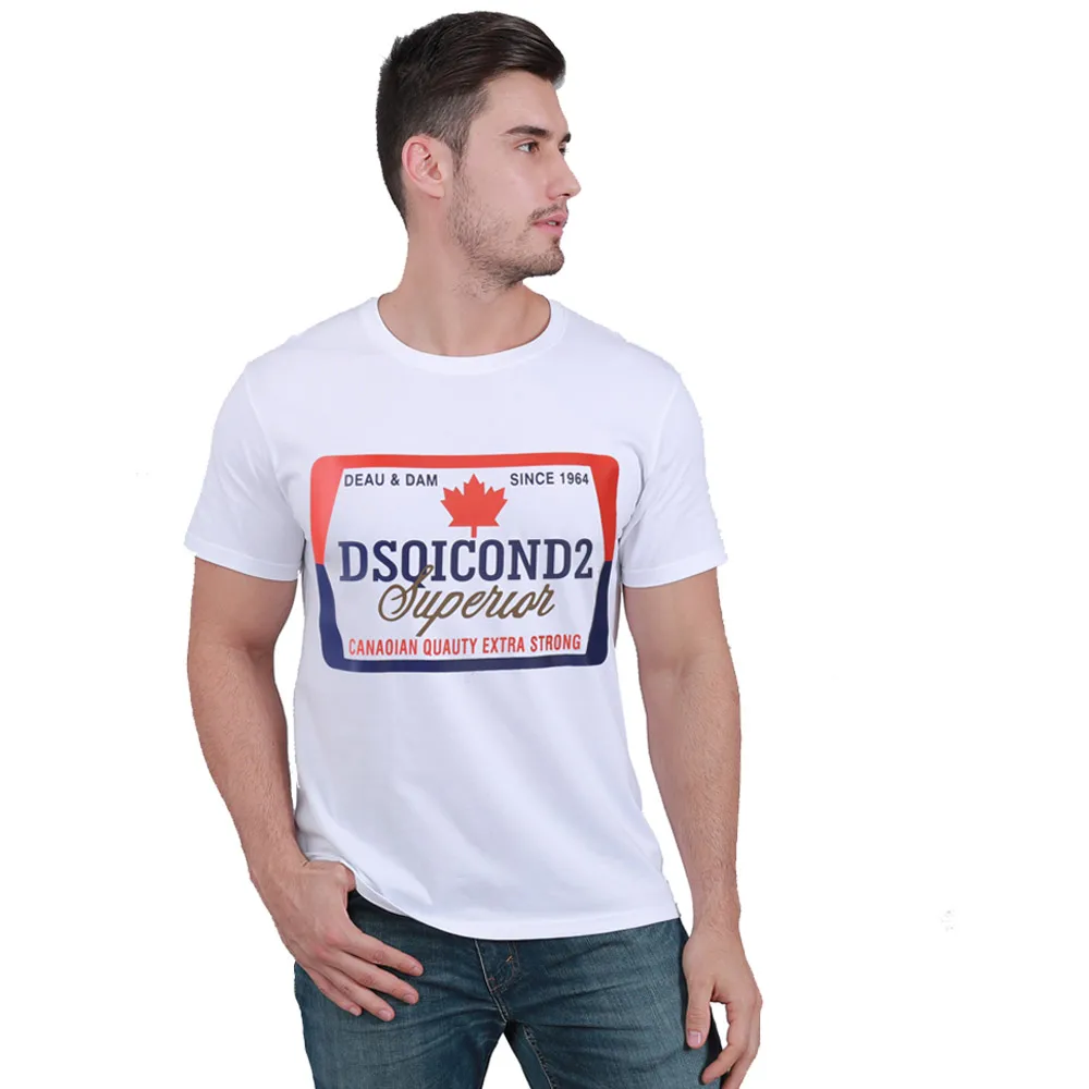 DSQICOND2 летние мужские футболки с короткими рукавами, мужские топы с принтом, хлопок, модные повседневные свободные футболки с короткими рукавами - Цвет: White
