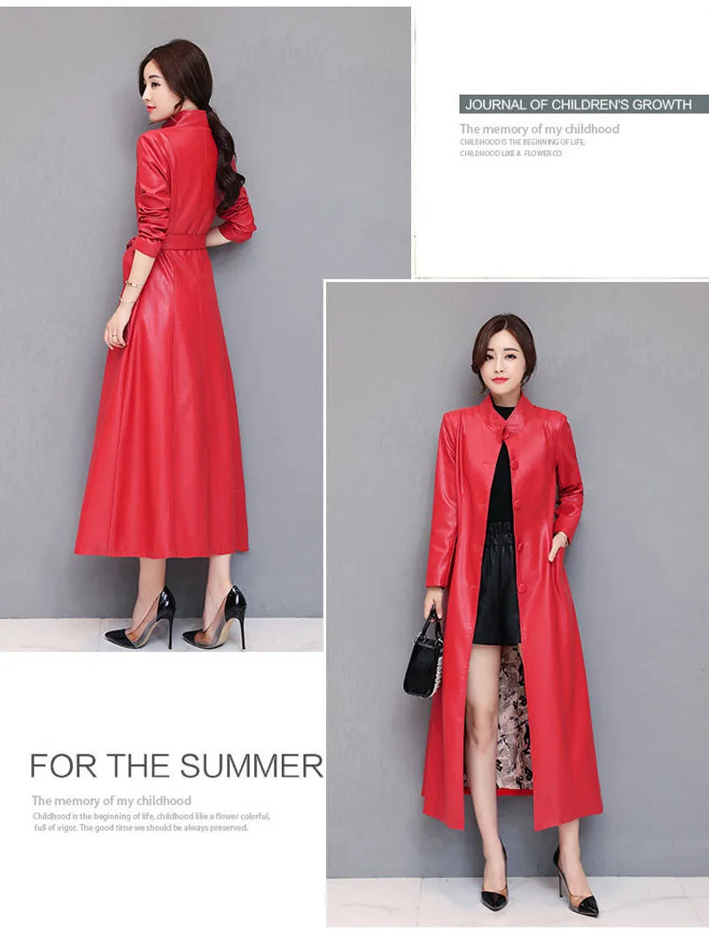 Черная и красная женская куртка из искусственной кожи длинное стильное модное женское пальто