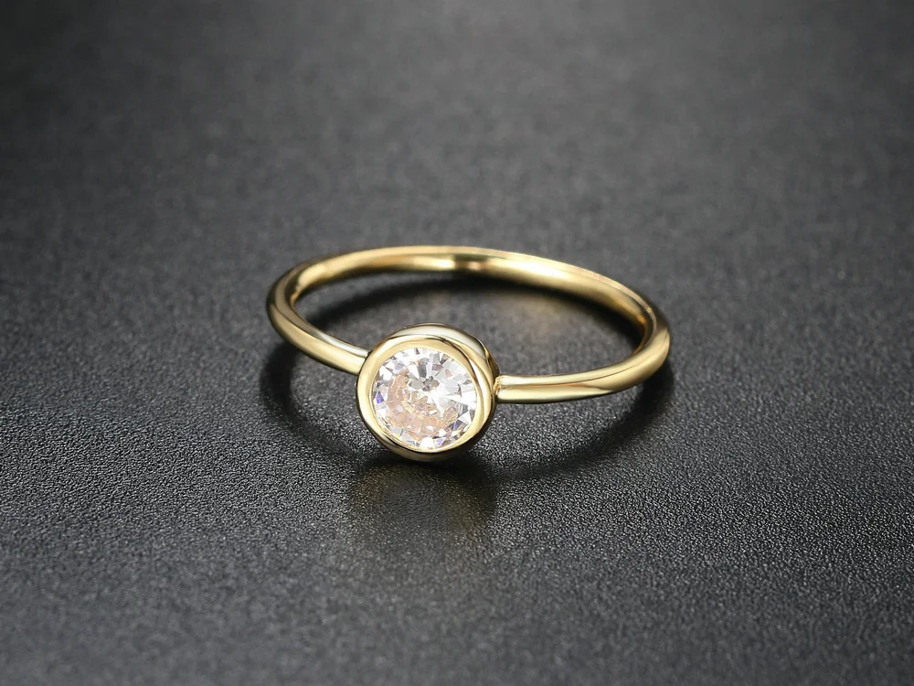 Minimalistischen Kristall Versprechen Ring für Frauen Einfache Runde Zirkonia Rose Gold Farbe Zubehör Dainty Schmuck Großhandel R010 – Detail 7
