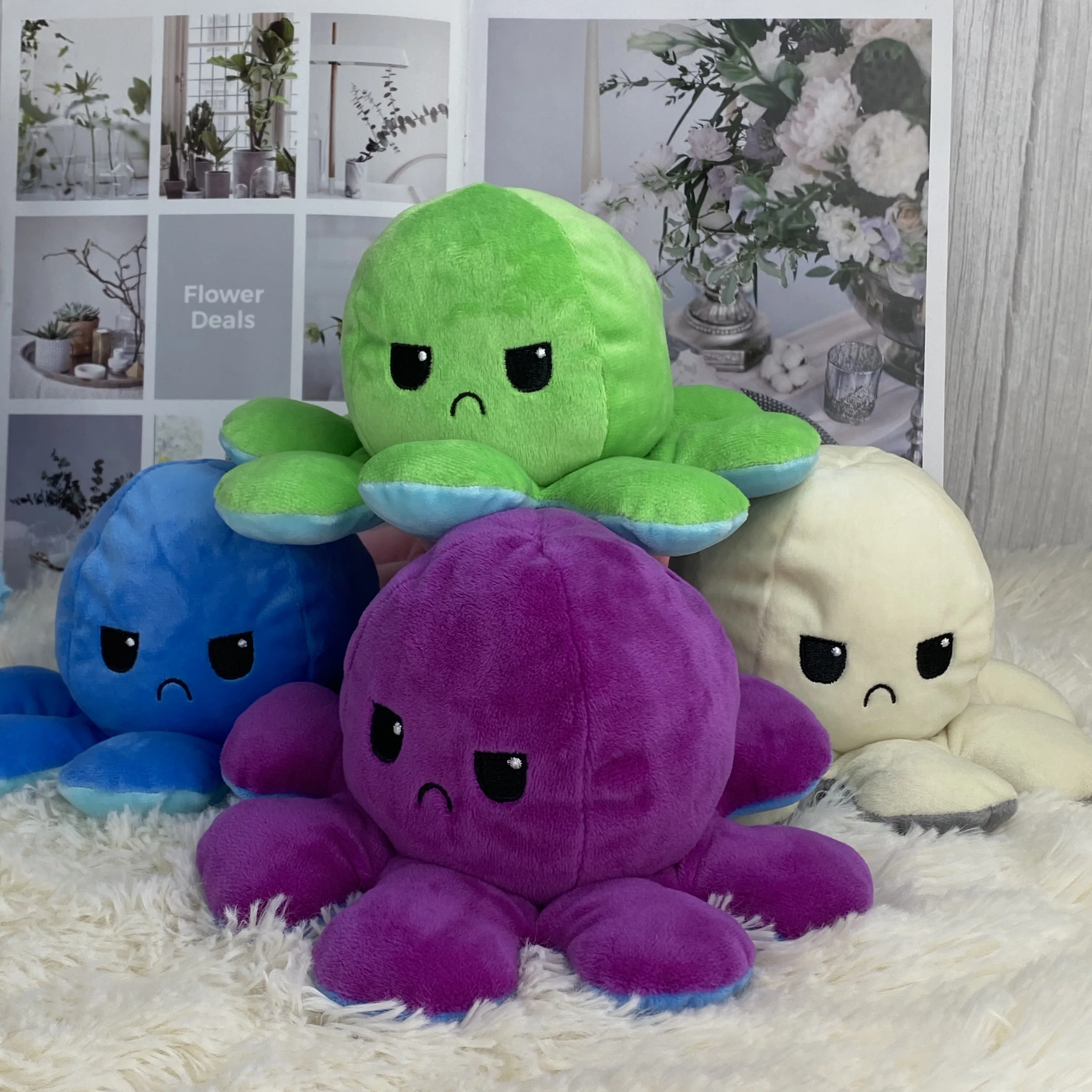 

Flip Octopus Stuffed Plush Animals Doll Different Sides Show Different Moods Soft Simulation Reversible Plush Toy For Kids Gifts