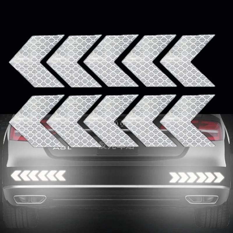 10 Pcs/Set Car Sticker Reflective Arrow Sign Tape Warning Safety Sticker For Car Bumper Trunk Reflector Hazard Tape Car Styling images - 6