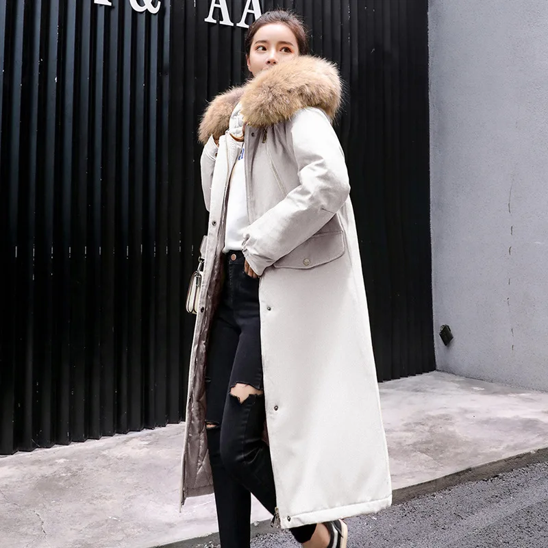 

Cotton Cloth Dongdaemun Couples down Jacket Cotton-padded Clothes Women's Large Size Thick Mid-length Large Fur Collar Pike Cott