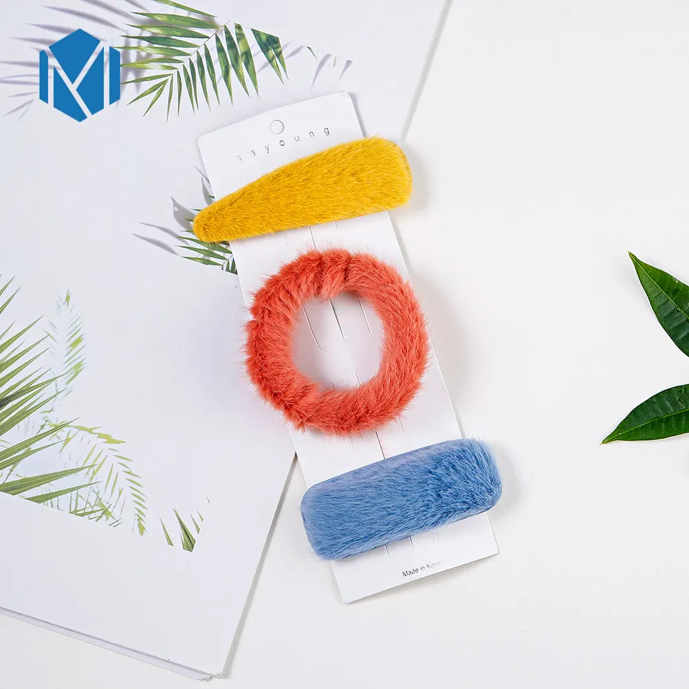 3PCS Red Новое поступление, меховые резинки для волос из искусственного меха, эластичные резинки для волос, шерстяные круглые милые кольцевые канаты для волос для девочек, зимние теплые резинки для волос, coleteros - Цвет: 3PCS Red