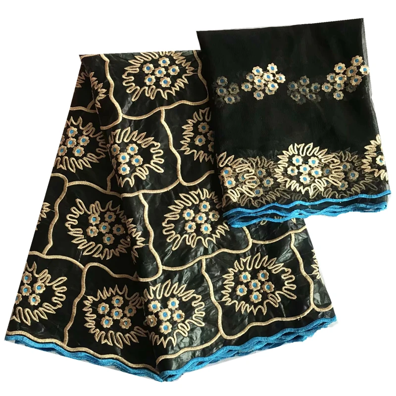 wholesale bazin riche getzner with lace fabric 5+2yards/lot embroidered fabric latest cotton made for wedding party cheap