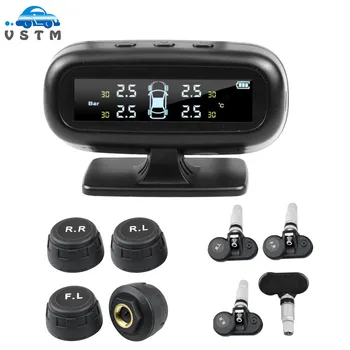 

VSTM Tire Pressure Monitoring System Solar Power Universal Wireless TPMS with 4 External Waterproof Sensors Digital LCD Display
