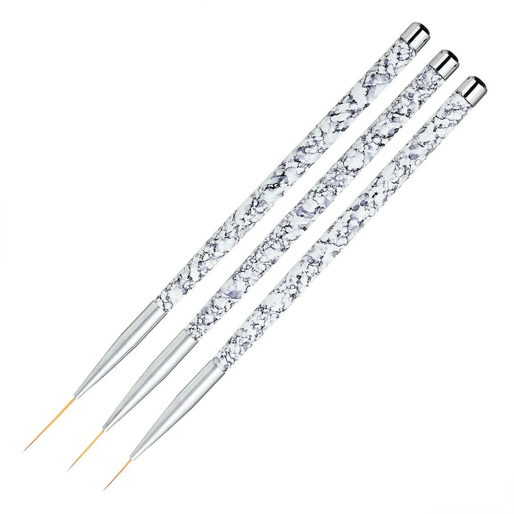 HOT 11/15/20mm Nail Art Marble Handle UV Gel Liner Brush Set Painting Acrylic Pen 3D Carving DIY Glitter Ongles Professionnel