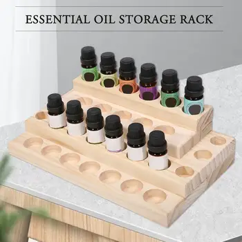 

30 Slots Desktop Storage Rack Stepped 4-Layer Wooden Essential Oil Storage Box Solid Wood Shelf Storage Organizer Display Stand