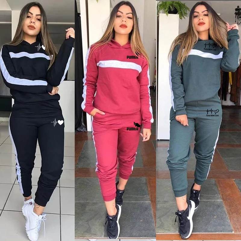 

Autumn Winter Tracksuit Women Two Piece Set Patchwork Pullover Hoodies+Pants Sports Suits Female Outfit Sweatshirt Clothes