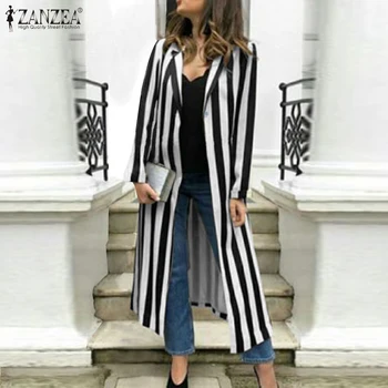 

Long Cardigan 2020 ZANZEA Women Spring Summer Blouse Turndown Collar Button Stripe Thin Tunic Shirt Long Sleeve Tops Plus Size 7