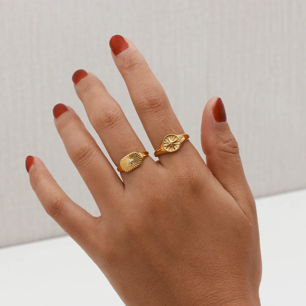 Anillos de oro pavimentados de piedra de circón 3A para mujer