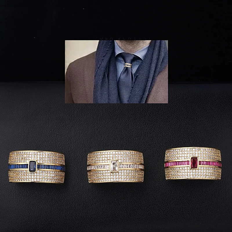 New Luxury Necktie Clip Men Zip Tie Ring TIe Clip Wedding Tie Ring Gift For Men Tie Ascot Tie Gemstones Rings