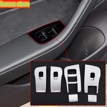 

6 PCs car window lift switch frame cover bezel sticker ABS chrome silver for Tesla Model 3 car interior accessories