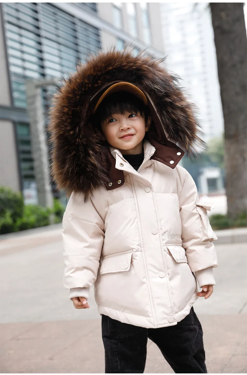 Утепленная детская зимняя одежда короткая теплая пуховая куртка для мальчиков однотонное модное пуховое пальто для девочек детское черное пальто Parker