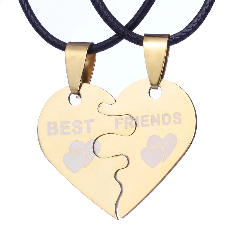 2 pçs/4 pçs Colar BFF Pulseiras Meio Coração Amizade Conjunto de Joias para  Menina Senhora