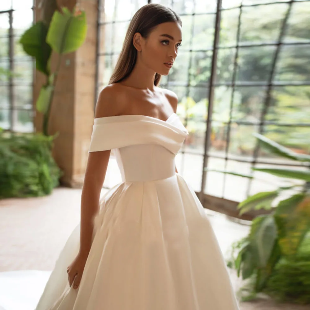 SoDigne Modern Simple Satin Wedding Dress Off the Shoulder Sexy V Neck Custom Made Plus Size Dubai Elegant Vestidos De Novia