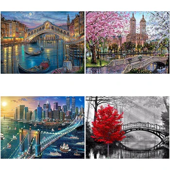 

DIY 5D Diamond Painting Scenic Bridge Diamond Embroidery Night Landscape Cross Stitch Full Round Drill Wall Art Home Decor Gift