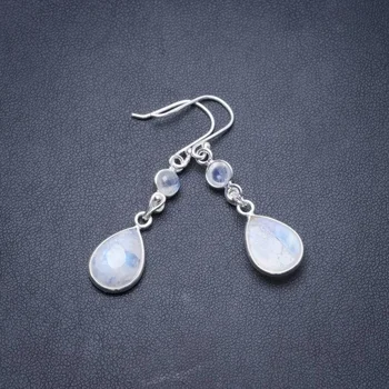 

Natural Rainbow Moonstone Handmade Unique 925 Sterling Silver Earrings 1.75" Y3802