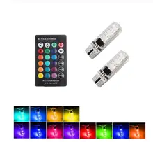  1 Pair T10 W5W Automobile  Led  Bulb RGB Remote Control Interior Ceiling Lamp Reading Wedge Flash Lamp 6SMD 