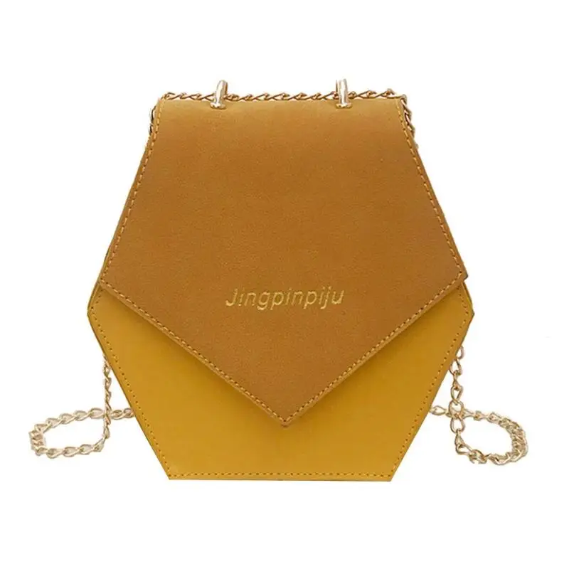 

ABZC-Fashion Women PU Chain Shoulder Bags Geometric Hexagon Polygon Casual Crossbody Bag Flap Hasp Chain Yellow