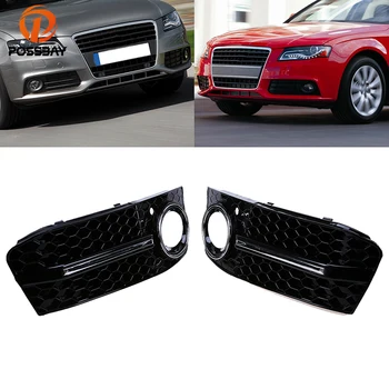 

POSSBAY Front Lower Bumper Fog Light Grills Grille for Audi A4/B8 2007 2008 2009 2010 2011 Pre-facelift Black Hole Grilles