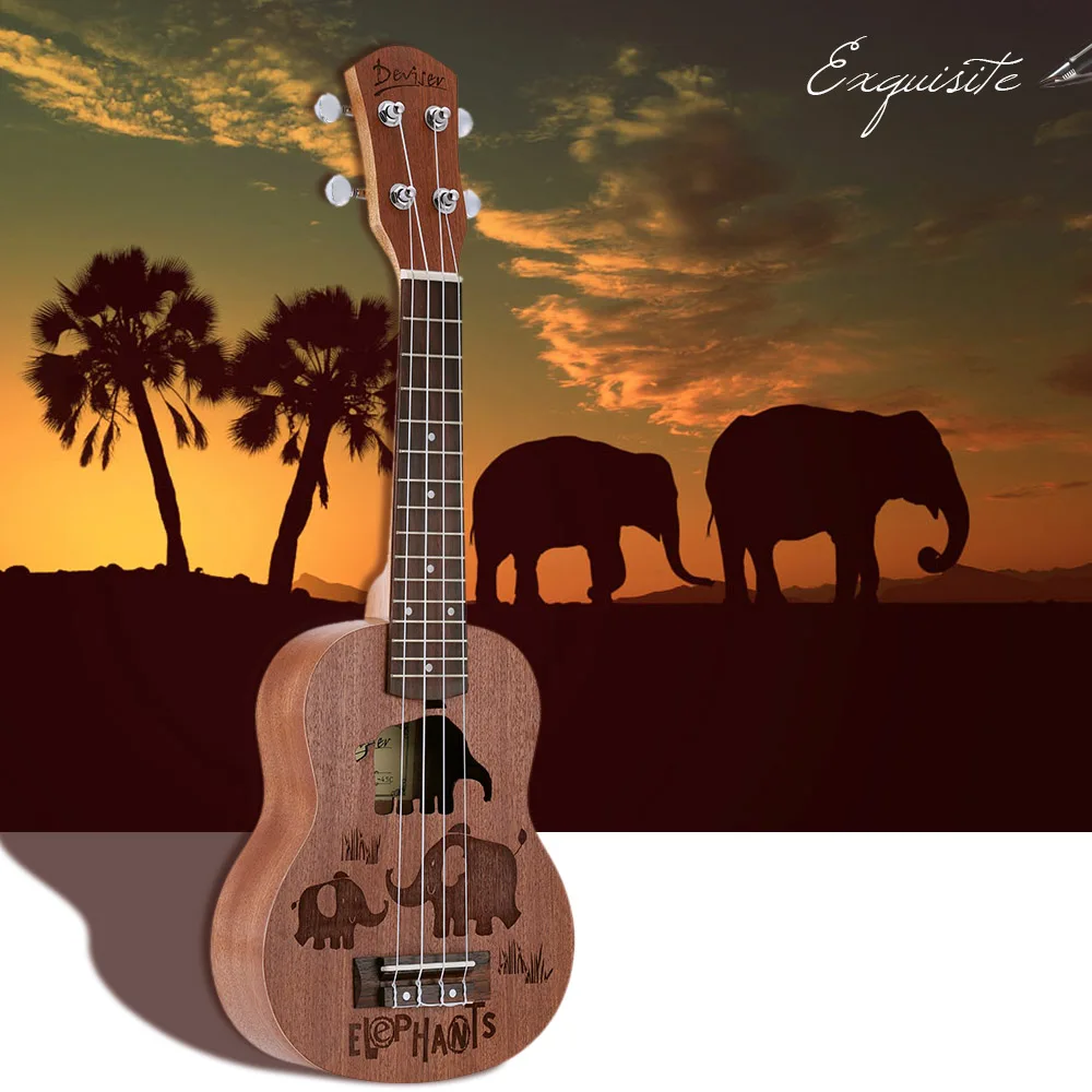 Горячая 21 дюймов укулеле Сапеле Ukelele мини Hawai 4 Струнные инструменты гитара красное дерево, гриф шеи - Цвет: Elephant