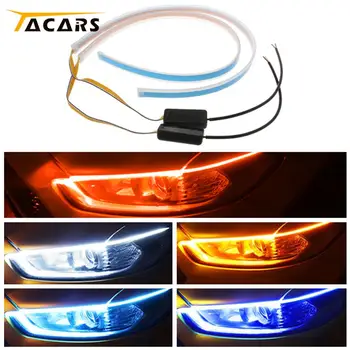 

2PCS 60cm Waterproof Flexible Universal Car led DRL Daytime Running Light Flow Runs Headlight LED Strip Brake Turn Signal Lights