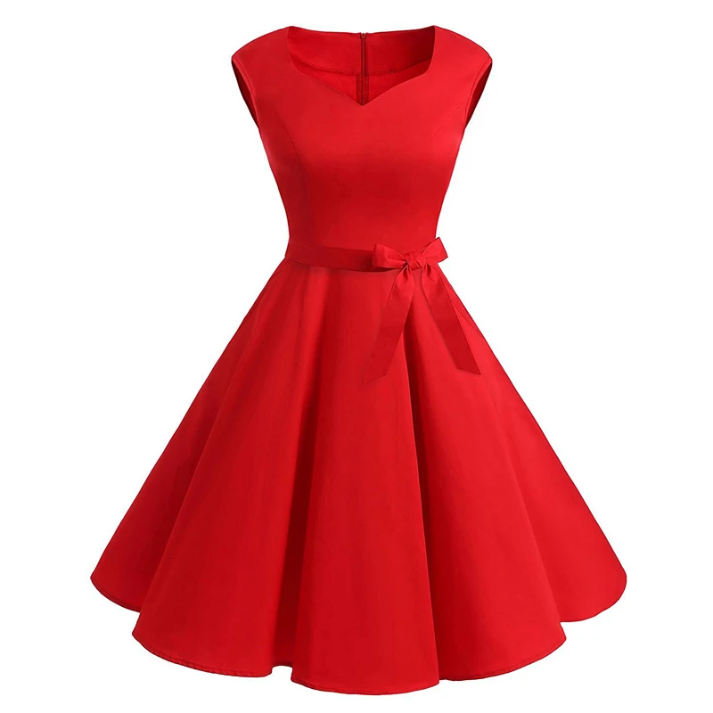 carta Estación de policía rápido Vestido Rockabilly de verano para mujer, elegante vestido Retro Vintage de  los años 50 y 60, informal, con cuello en V, rojo, para fiesta, 2022| Vestidos| - AliExpress